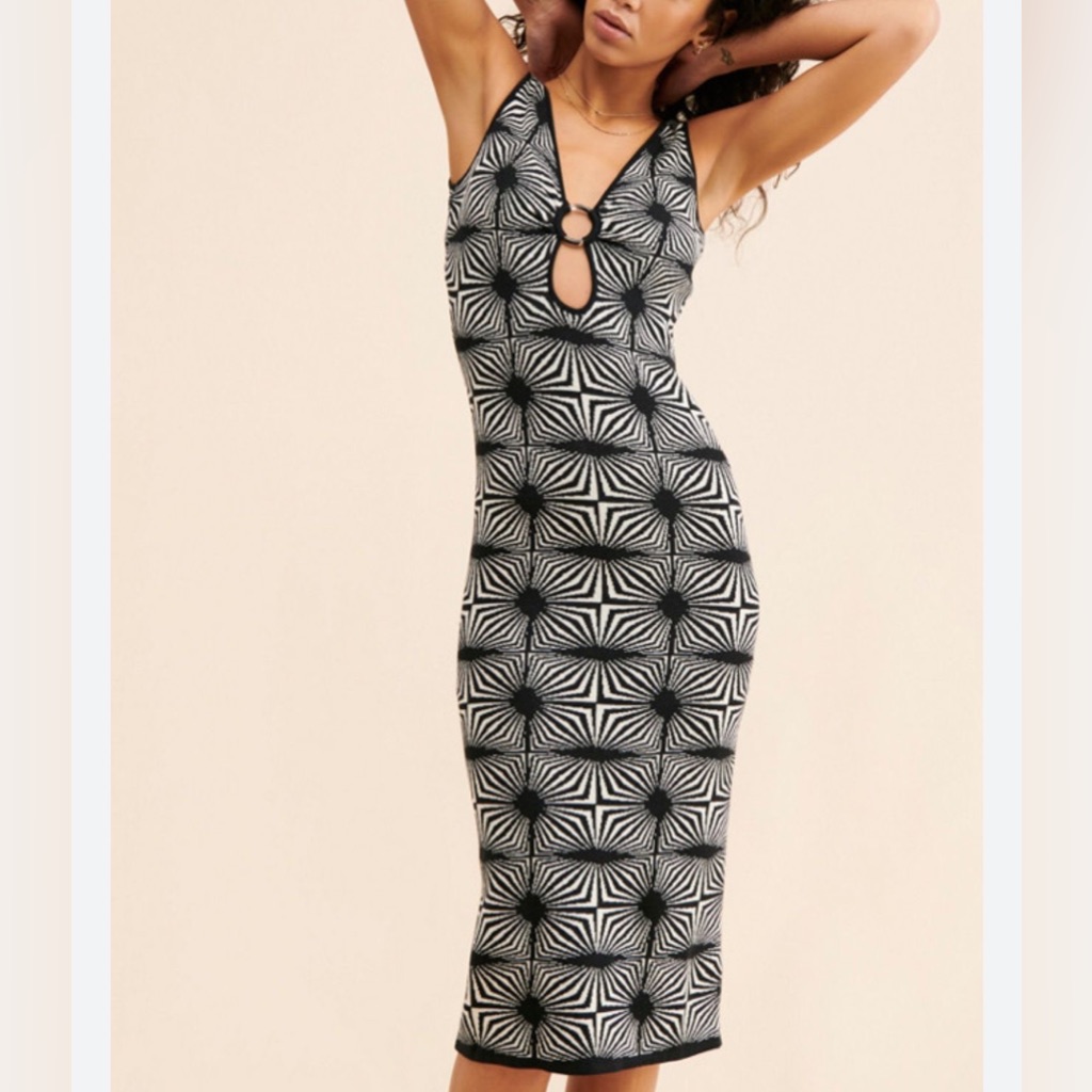 House Of Harlow 1960 Knit Geometric Ring Midi Dress Size M
